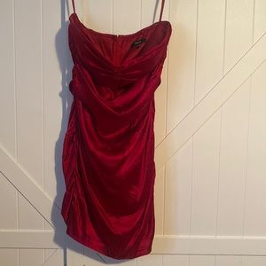 Express Red Strapless Ruched Dress